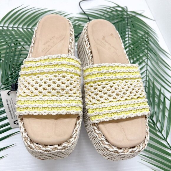 Rag & Bone Logan Cream/Yellow Crochet Flatform Wedge Slide Sandals Size 38 - Picture 4 of 11